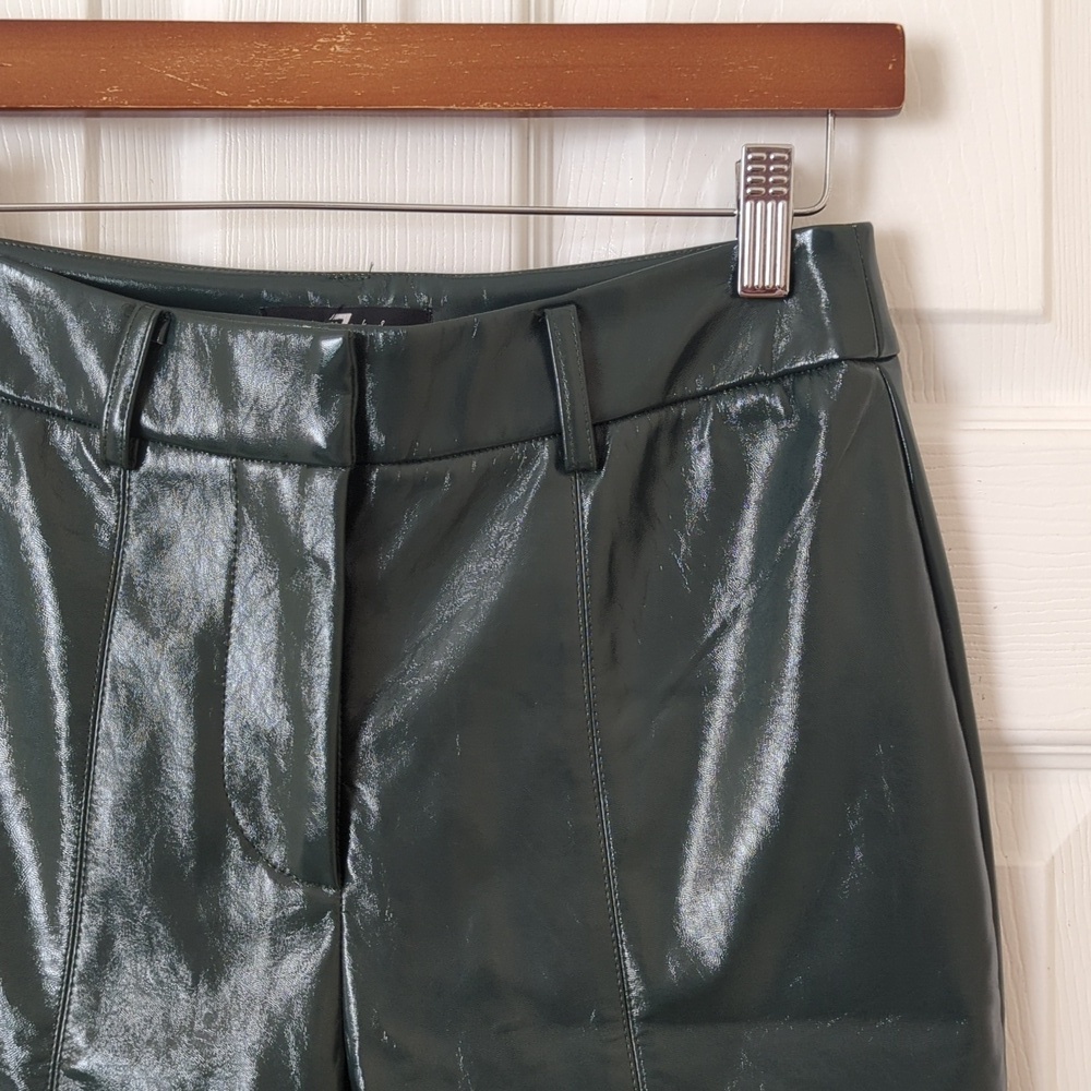 7 For All Mankind Faux Patent Leather Slim Cropped Kick Flare Pants Emerald S - Picture 10 of 14